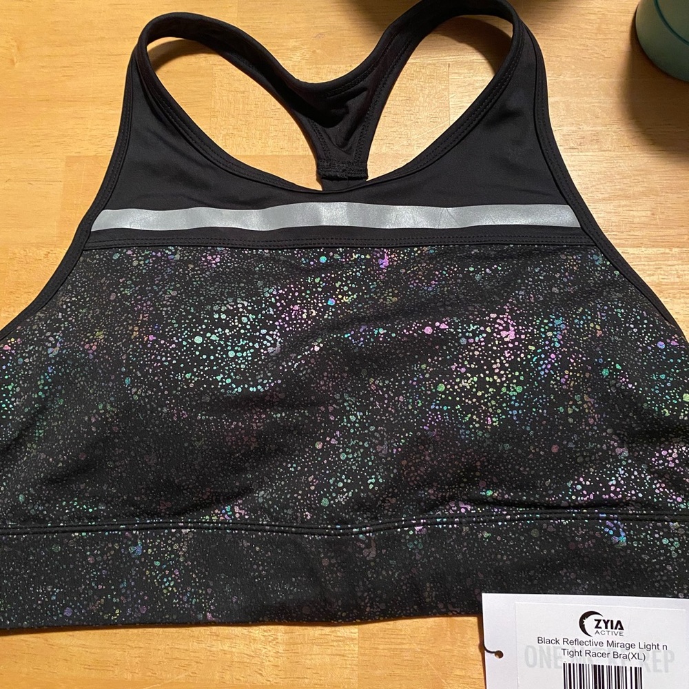 Zyia Black reflective mirage LNT racerback bra